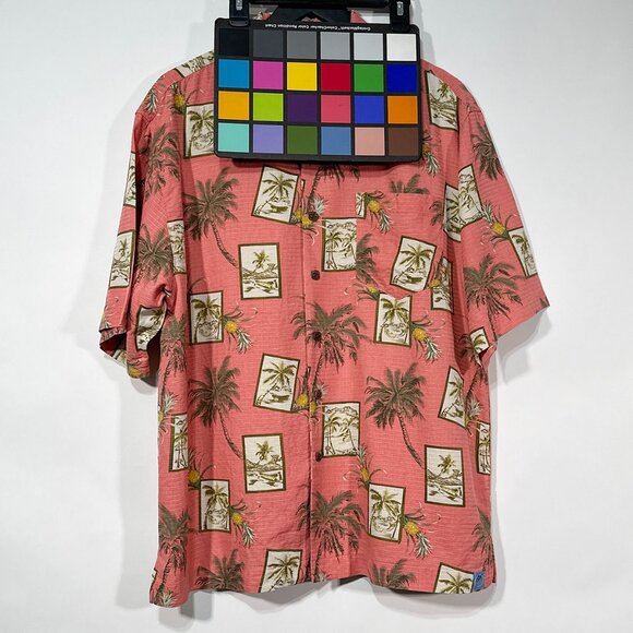 Bermuda Bay Tropical Palm Trees Pineapples 100% Silk Shirt Size L - Picture 16 of 16